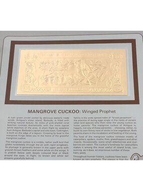 Gold Bank Notes Of Antigua And Barbuda 23 K Gold 30 Dollars Mangrove  Cuckoo